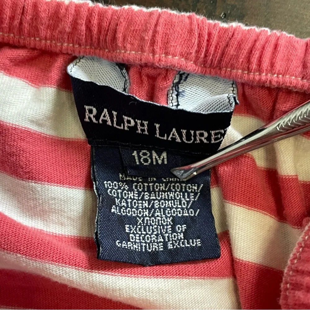 Ralph Lauren Pink Stripe Dress and Bloomers Set Size 18 mos.